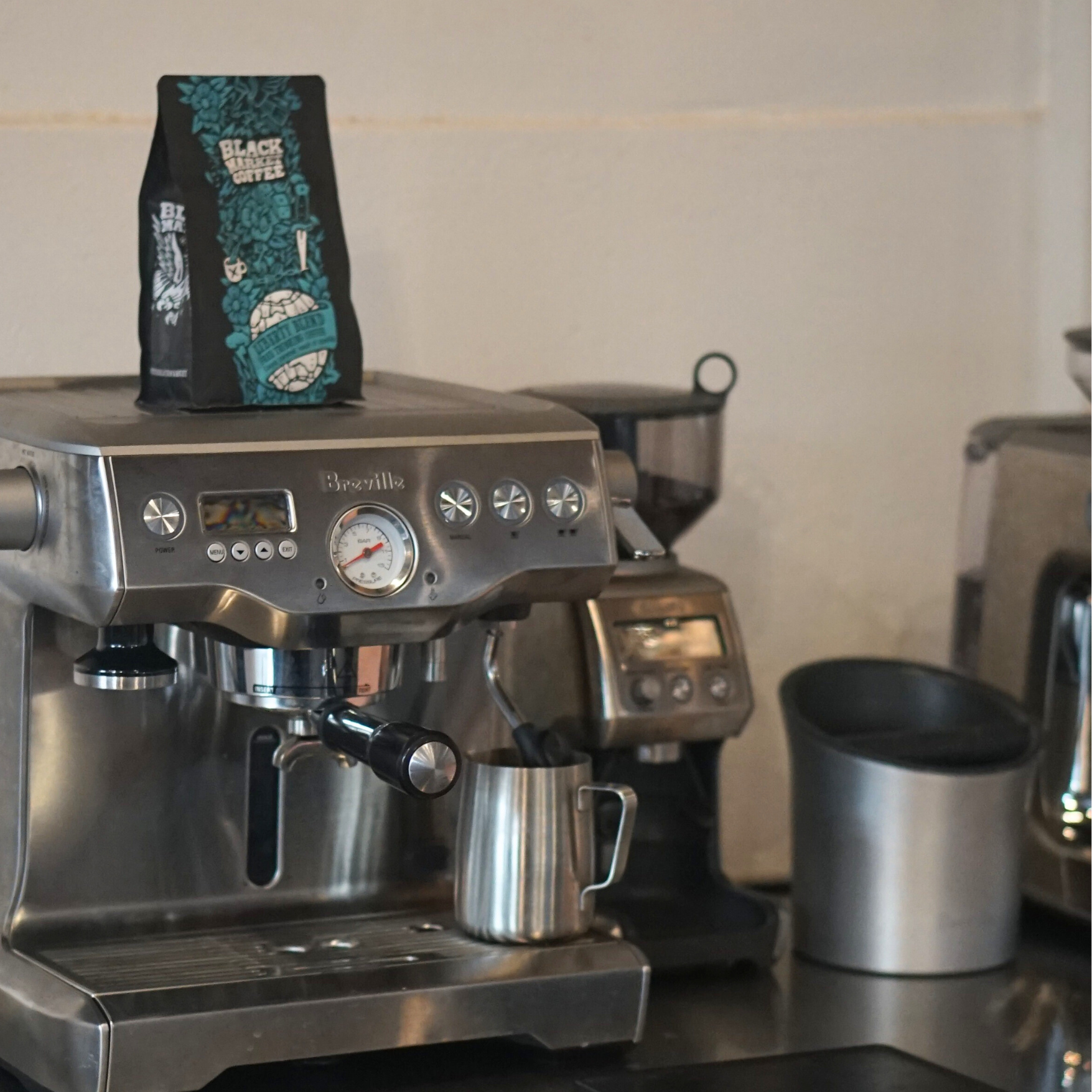 Breville machine using Black Market Coffee beans at home barista course by Black Market Training